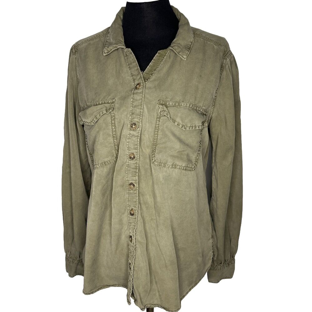 Vintage Abercrombie & Fitch Faded Army Green Cargo Utility Button Up Shirt M EUC